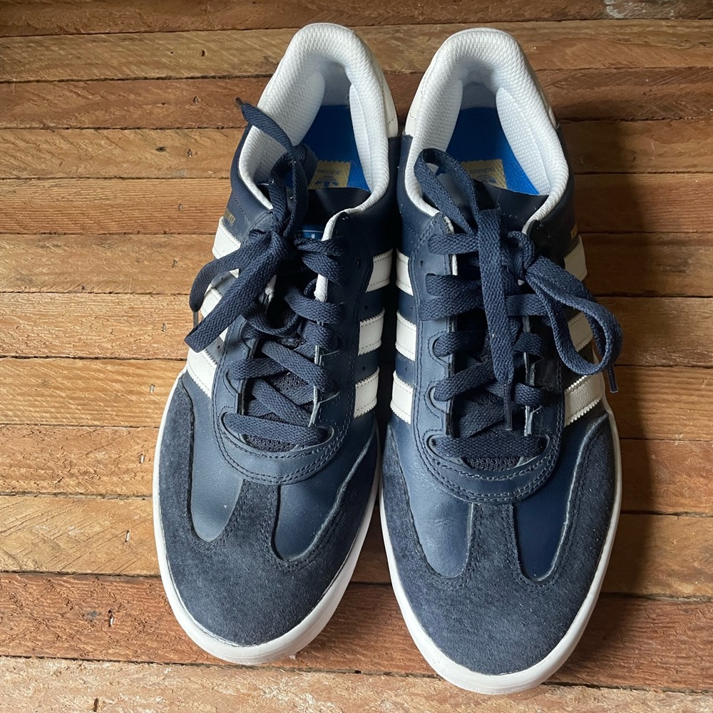 Adidas Men's Dark Blue and White Sneakers